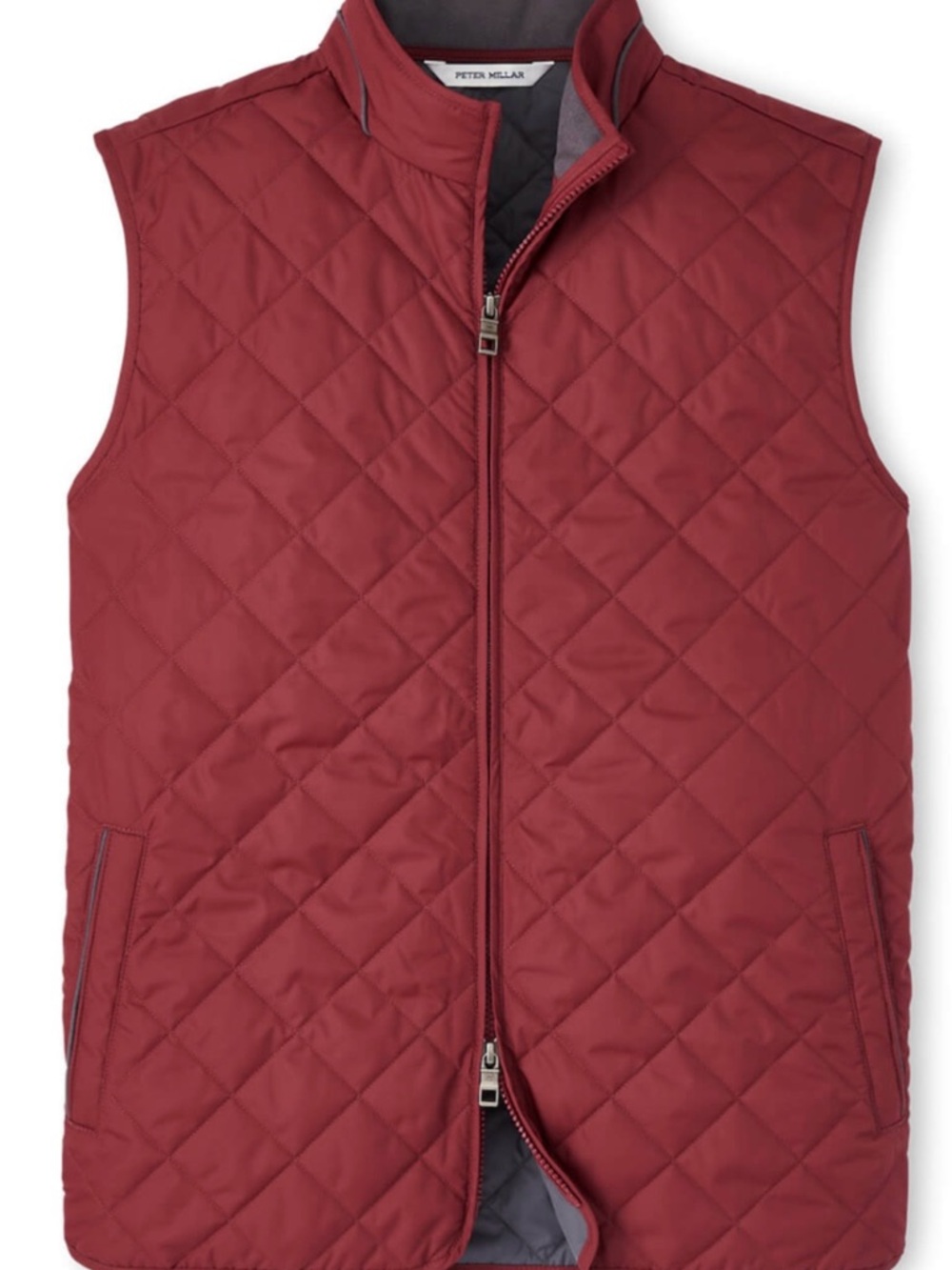 Peter Millar Quilted Burgundy Zip-Front Vest - Picture 2 of 13